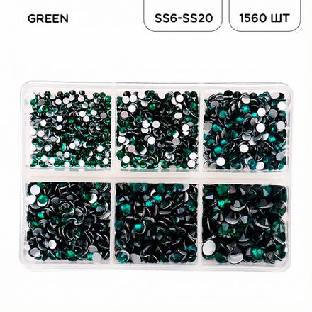 Набор страз холодной фиксации из стекла, цвет Emerald, форма Round