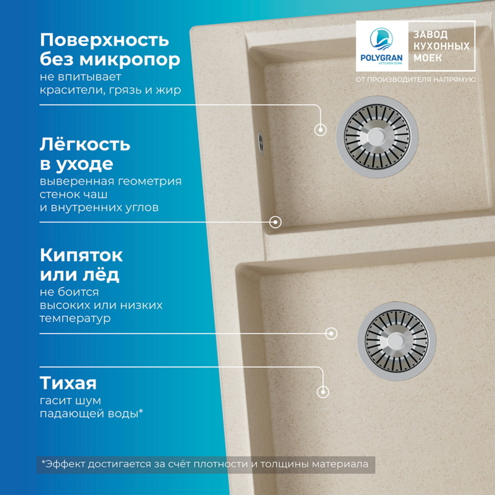 Мойка POLYGRAN BRIG-772 кремовый №327 (бежевый), смеситель DORADO сафари