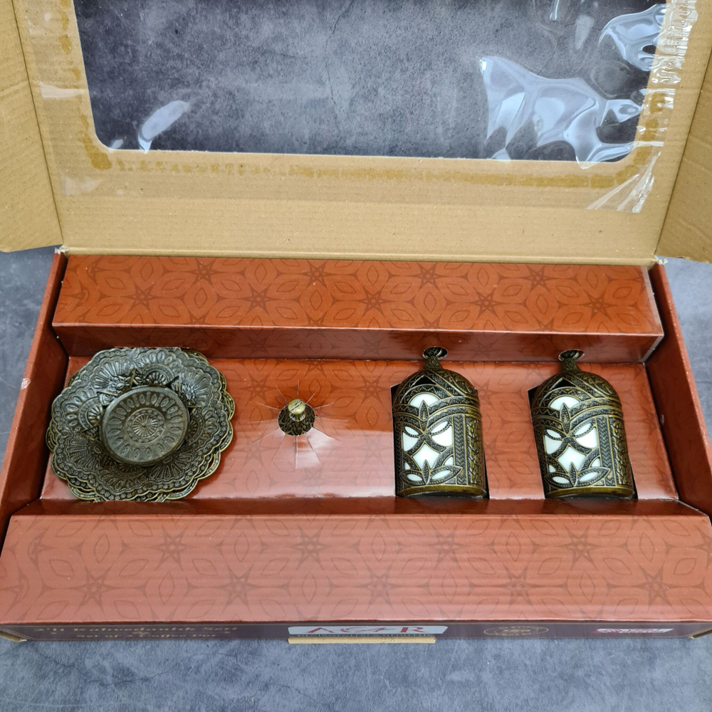 Кофейный набор "Lale" на 2 персоны с лукумницей и подносом/ACAR. Турция (бронзовый)