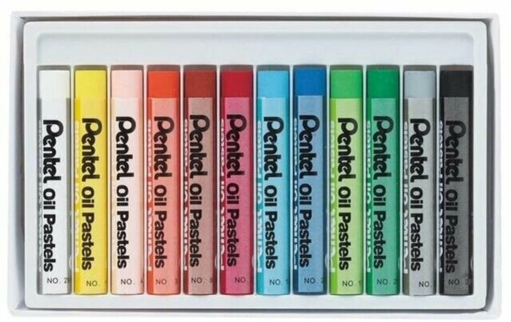 Пастель масляная художественная PENTEL "Oil Pastels", 12 цветов, круглое сечение, картонная упаковка, PHN4-12
