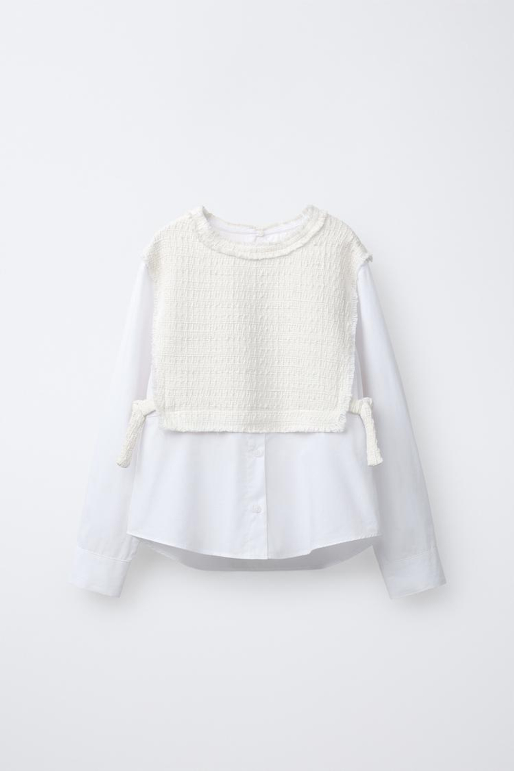 ZARA ОДНОТОННАЯ РУБАШКА С КОНТРАСТНЫМ ЖИЛЕТОМ И БАНТАМИ, ЭКРЮ