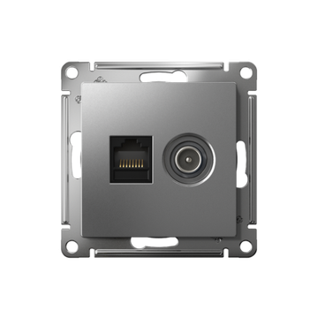 Розетка компьютерная + телевизионная 2-м СП AtlasDesign RJ45 кат.5E + TV механизм сталь SE ATN000989