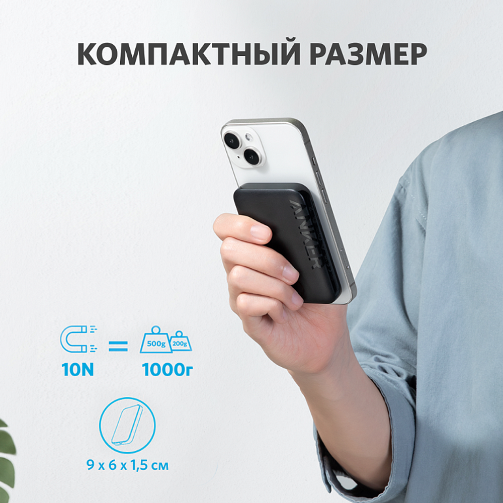 Внешний аккумулятор Anker 321 Mag-Go Battery (PowerCore 5000 мАч) Чёрный (Black)