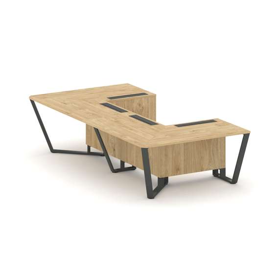 Steel Meet Стол переговорный П-образный KD-PR.B.SP-07P Тиквуд Светлый/Металл Антрацит 1600*3200*750