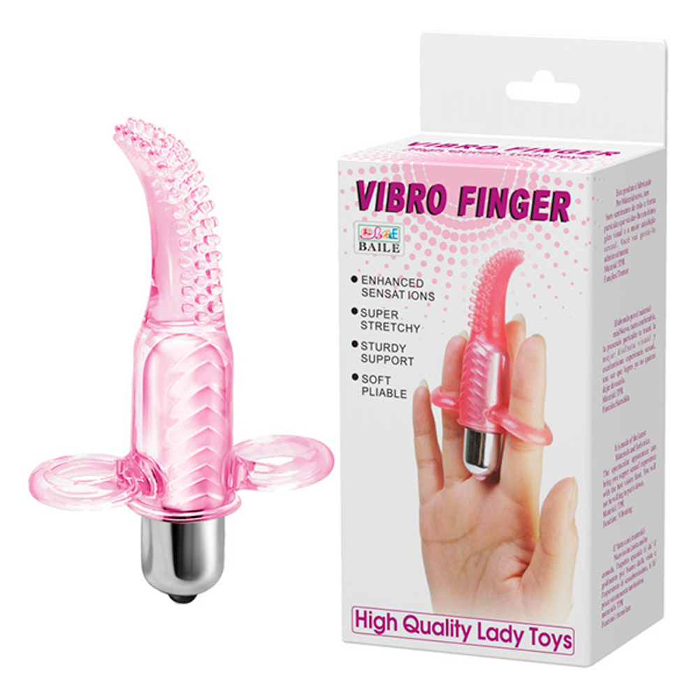 Розовый вибростимулятор 10см на палец с щёточкой Baile Vibro Finger BI-014078