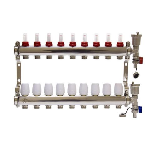 Коллекторная группа 1" евроконус 3/4" на 9 выходов с расходомерами Altstream