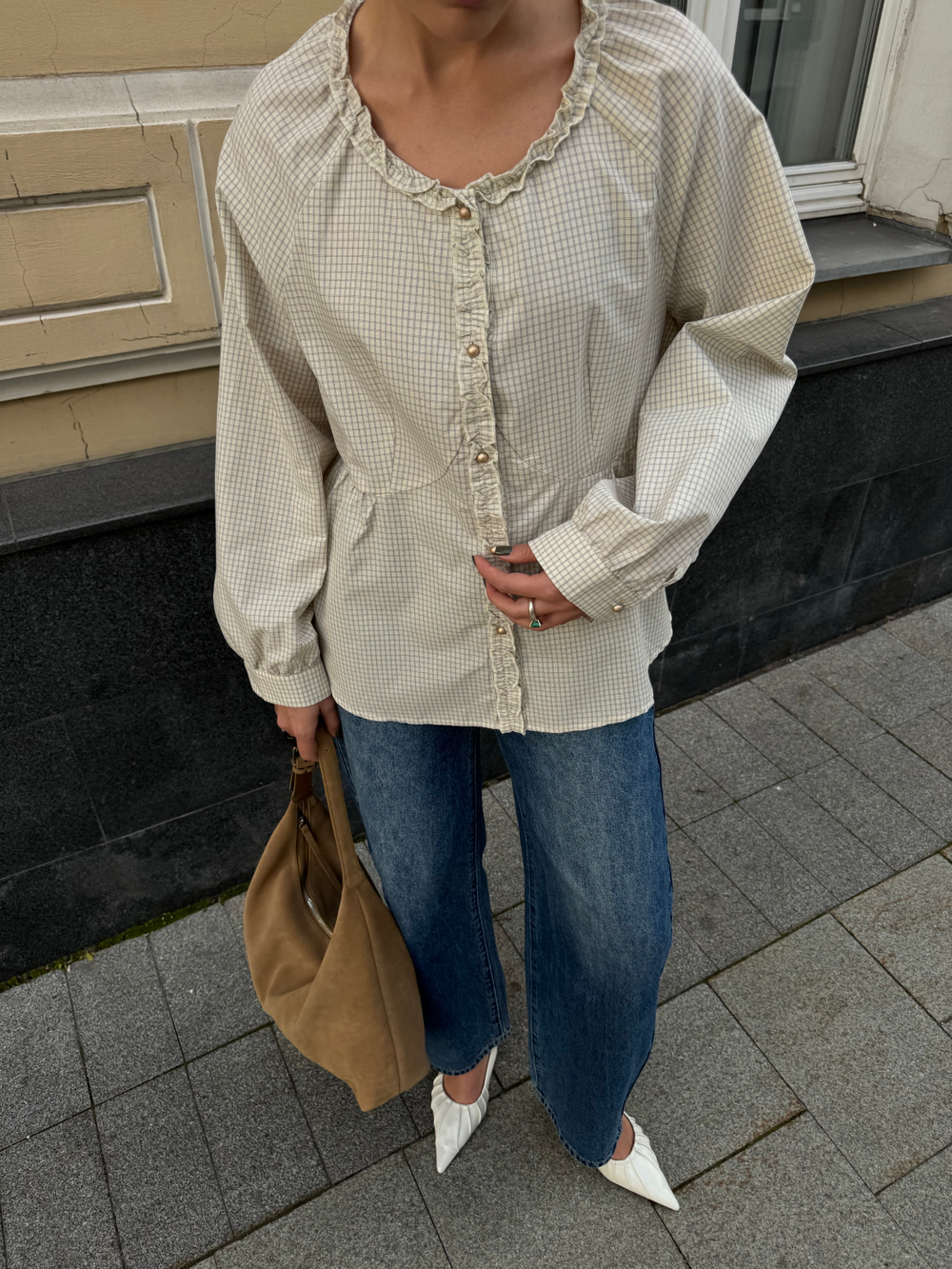 Рубашка Miu в клетку молочный