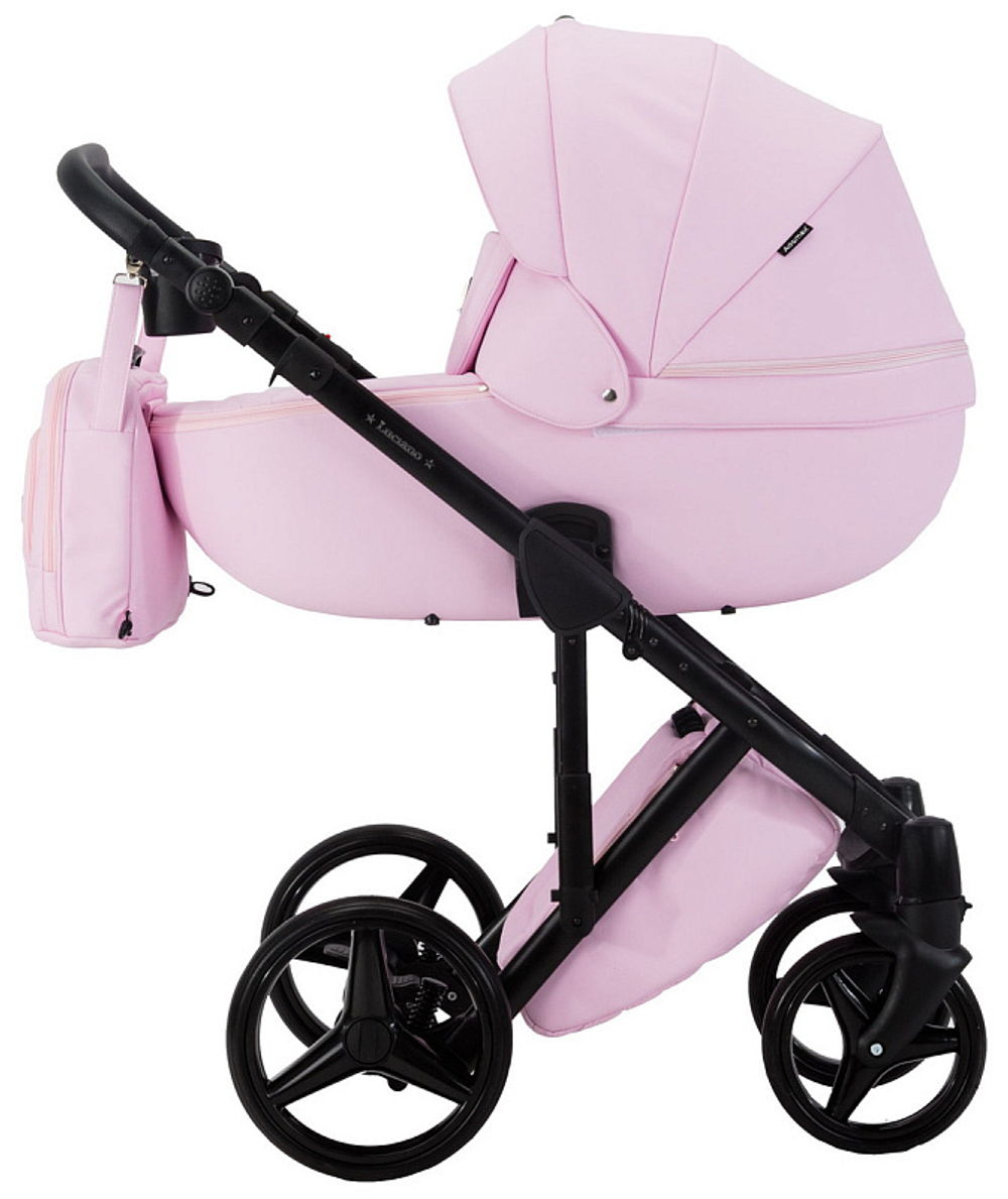 Детская коляска Adamex Luciano Deluxe 2 в 1 Q110-С (РОЗОВ.ЗЕФИР 100% КОЖА-ЧЕРНАЯ РАМА)