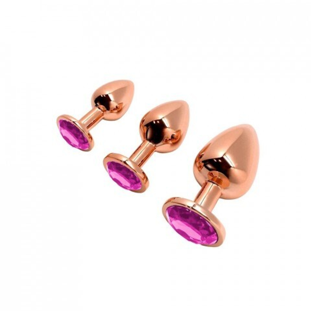 Анальная пробка золотистого цвета с розовым кристаллом Tralalo от WOOOMY  (S: 7*2,8 см.)