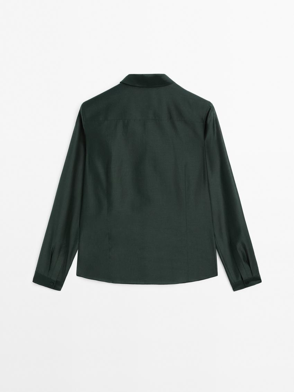 Massimo Dutti Рубашка из струящейся полупрозрачной ткани, темно-зеленый