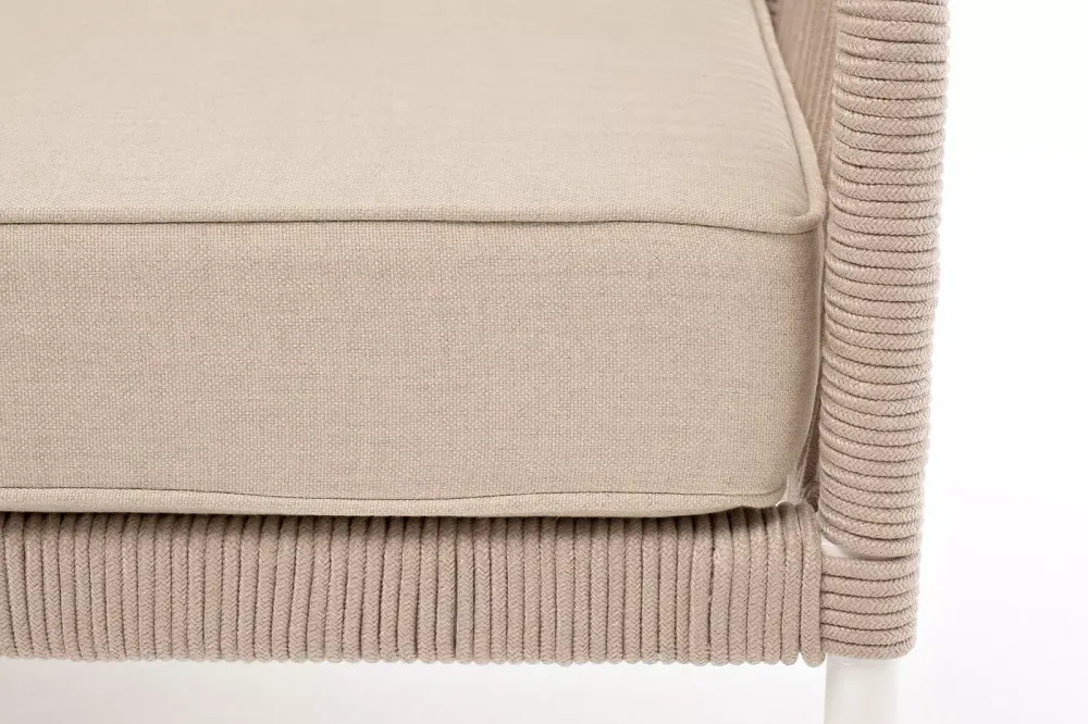 "Канны" левый модуль плетеный из роупа, каркас алюминий белый муар, роуп бежевый круглый, ткань бежевая 15052