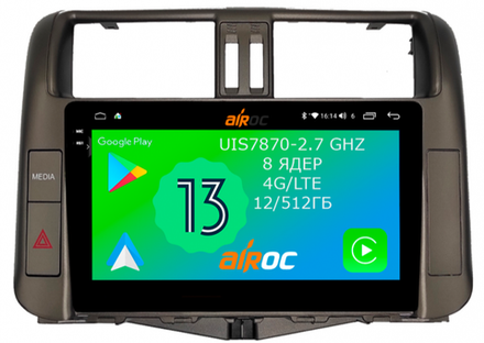 Магнитола для Toyota Land Cruiser Prado 150 2009-2013 - Airoc 2K AU-1114 Android 13, TS20, 12/512Гб, SIM-слот