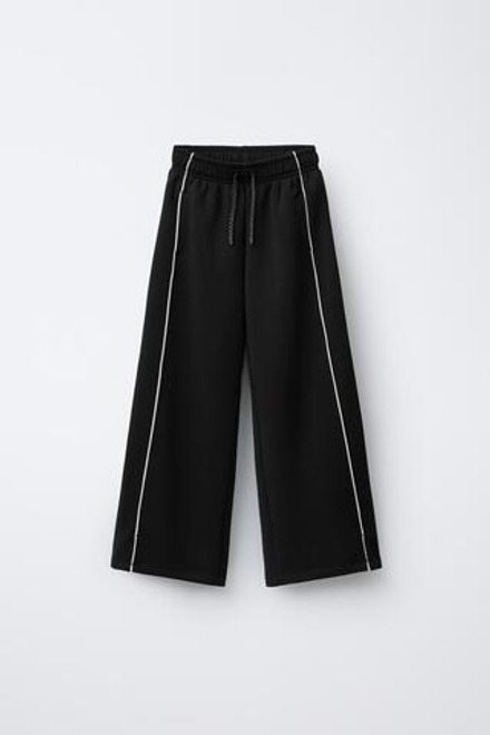 ZARA БРЮКИ С МОДАЛОМ И КОНТРАСТНОЙ ОТДЕЛКОЙ, ЧЕРНЫЙ