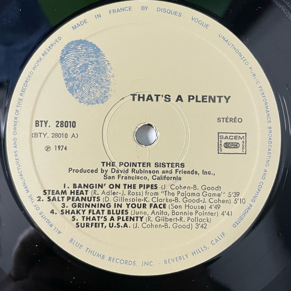 Винтажная виниловая пластинка LP The Pointer Sisters That's A Plenty (Франция 1974)
