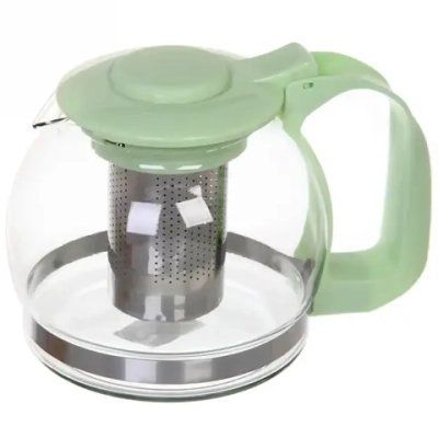 Чайник заварочный стеклянный 1200 мл с металлическим ситом «Mаcarons» мятный Селфи