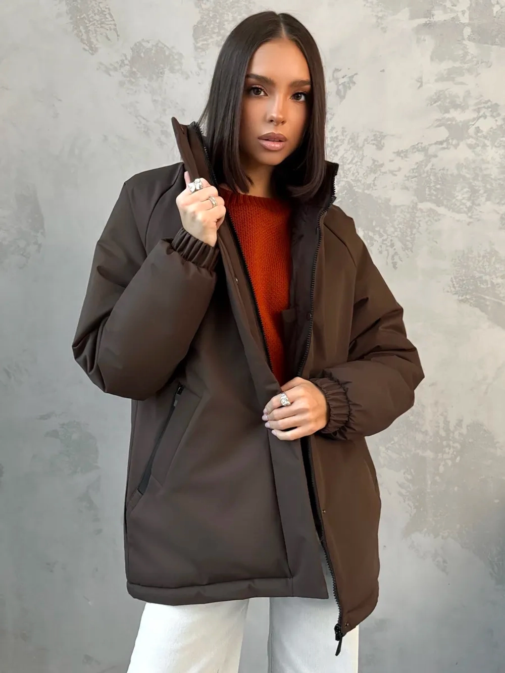 Куртка весенняя удлиненная с капюшоном