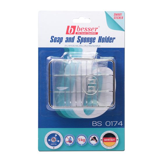 Мыльница прямоугольная Besser BS 0174 (11,5х8,5х2 см) хромированная с креплением "SMART STICKER"