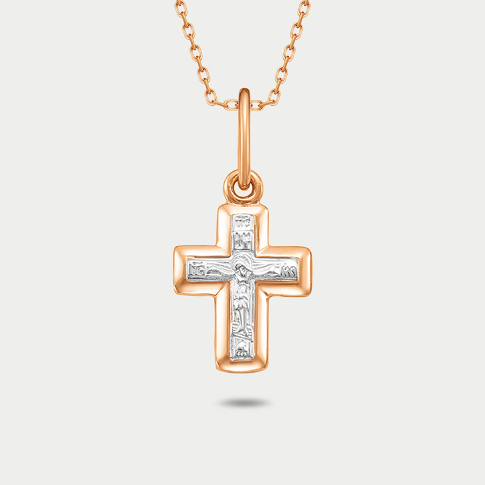 Крест женский православный из комбинированного золота 585 пробы без вставок (арт. 080444)