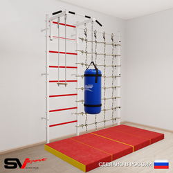 Шведская стенка Sv Sport усиленная 61270 (Турник стандарт/Трапеция/Цепь/Мешок 30кг/Мат 2м/Канатный лаз)