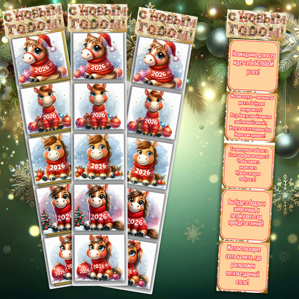 мини-Набор конфет С новым 2026 годом по 5 конфет (для взрослых), 3 набора