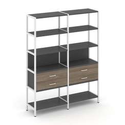 Shelf System Двухсекционный стеллаж пятиярусный с ящиками SN.STM-522 Антрацит/Вяз Благородный/Металл