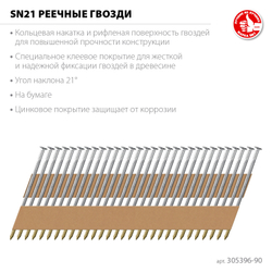 ЗУБР SN21 90 х 3.1 мм, реечные гвозди рифленые оцинкованные, 2010 шт(305396-90)