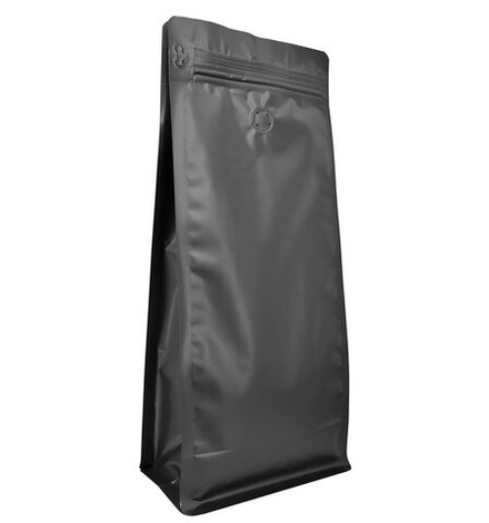 Пакет квадропак черный с зип-локом и клапаном 100 г кофе.