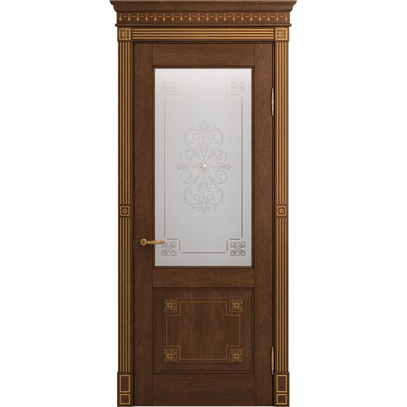 Межкомнатная дверь массив дуба Viporte Флоренция Декор кофе патина золото остеклённая
