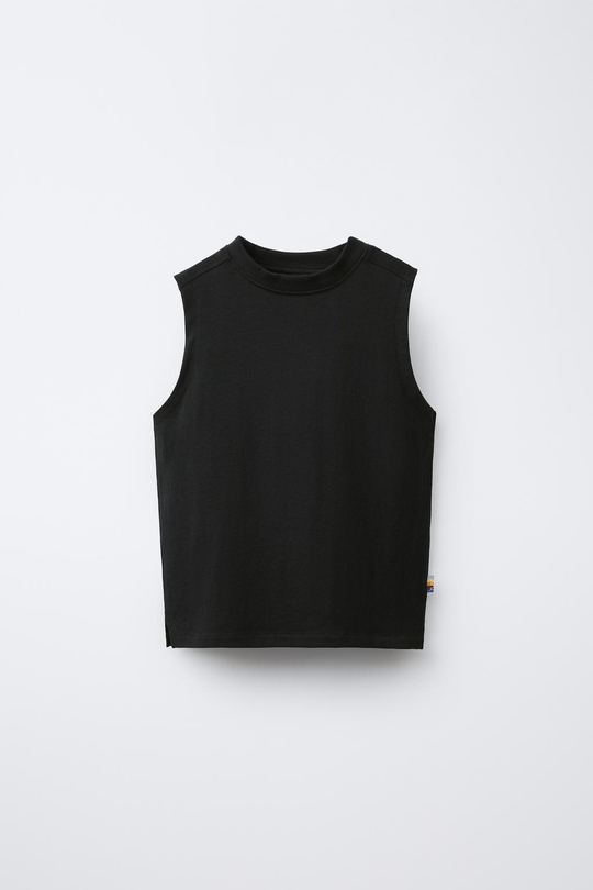 ZARA ОДНОТОННАЯ ФУТБОЛКА БЕЗ РУКАВОВ С НАШИВКОЙ, ЧЕРНЫЙ