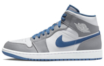 Jordan Air Jordan 1 mid "true blue" leather shock absorption, non-slip, wear-resistant high-top retro basketball shoes men's gray, white and blue