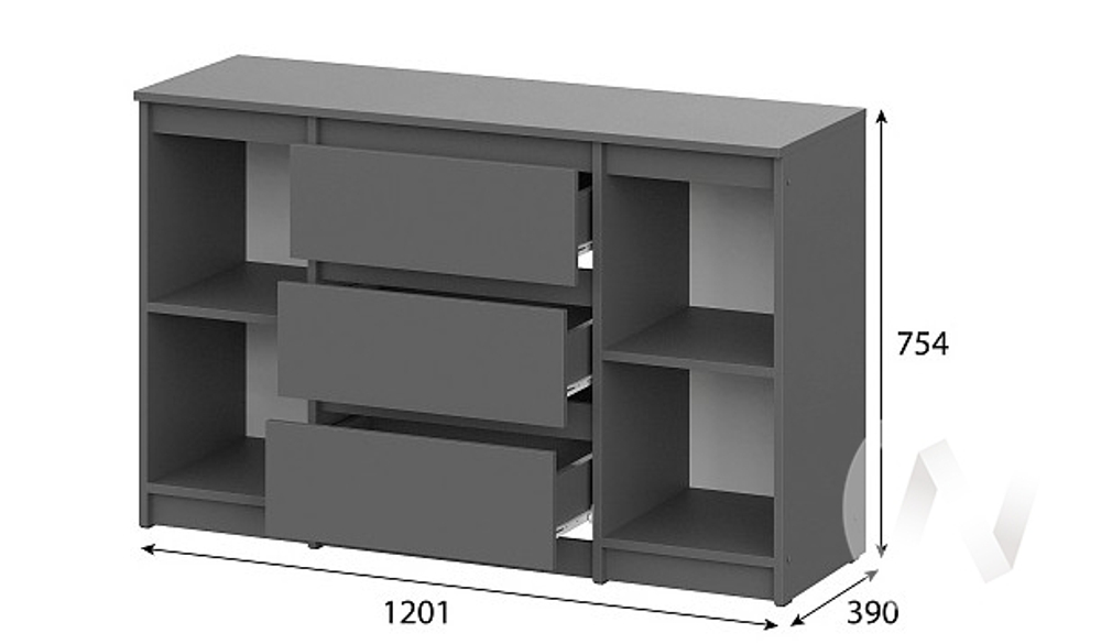 Комод 3 ящика двухстворчатый МС Денвер