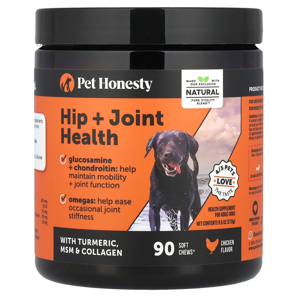 Pet Honesty, Здоровье бедер и суставов, для взрослых собак, курица, 90 жевательных таблеток, 270 г (9,5 унции)