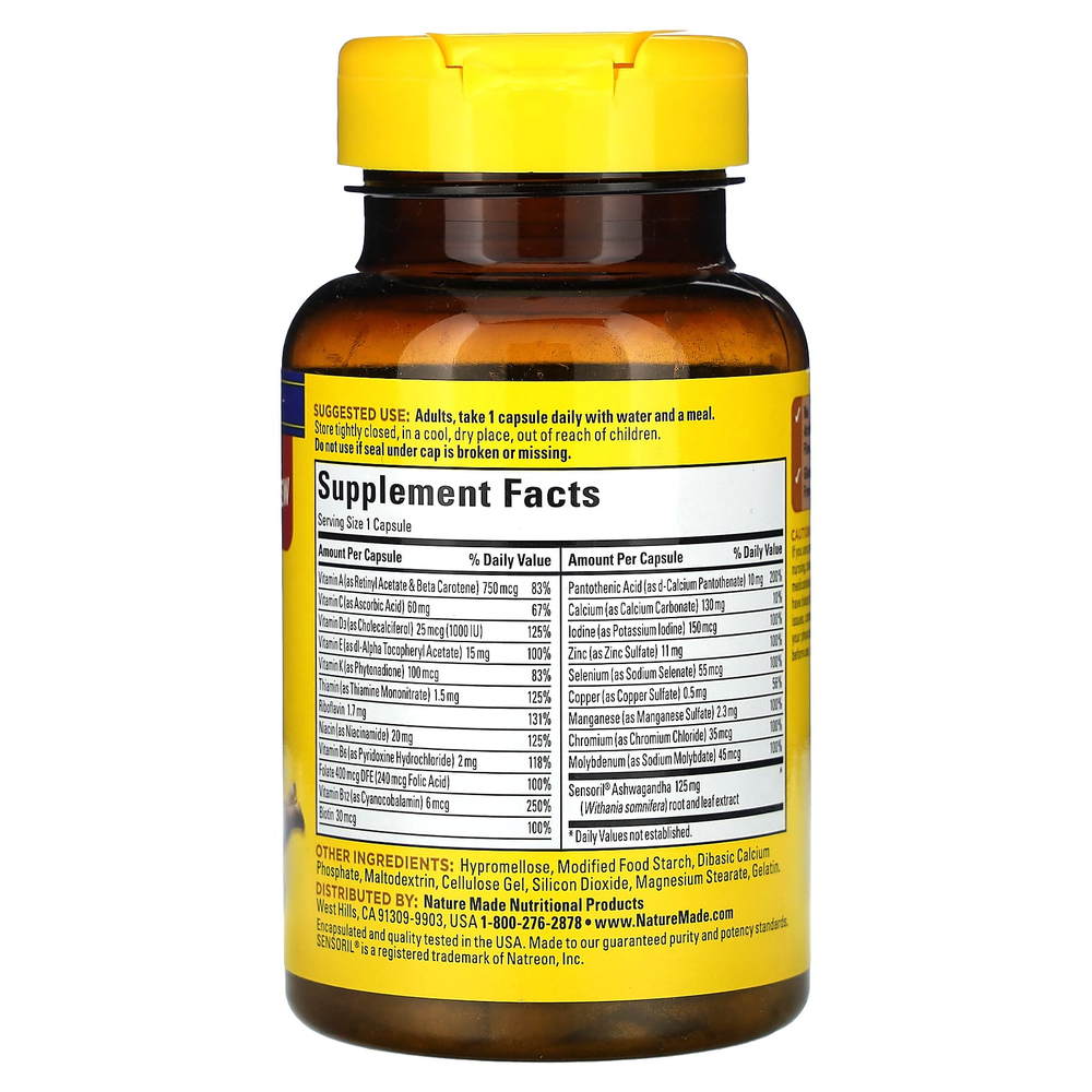 Nature Made, мультивитамины с ашвагандой, 60 капсул