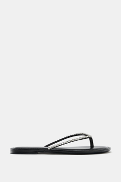 ZARA САНДАЛИИ СО СТРАЗАМИ, ЧЕРНЫЙ