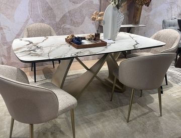 Стол PALACIO 180 KL-188 Контрастный мрамор матовый, итальянская керамика/ Шампань