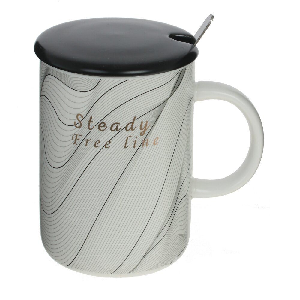 GAEM Кружка с крышкой и ложкой, 400 мл, L12 W8 H11,5 см, 4в.