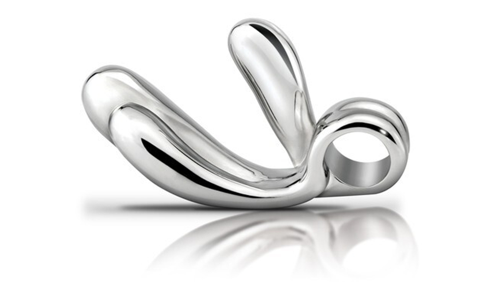 Тяжелый металлический стимулятор для точки G в кейсе Double Trouble (Цвет: серебряный)