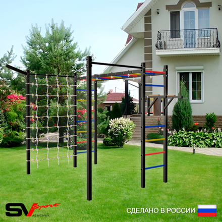Уличная шведская стенка Sv Sport рукоход с комплектом турник прямой 2шт У5457 (Брусья/Кронш бокс/Сетка)