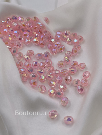 Бусины  акриловые гранёные круглые нежно-розовые 500 грамм (±5гр)