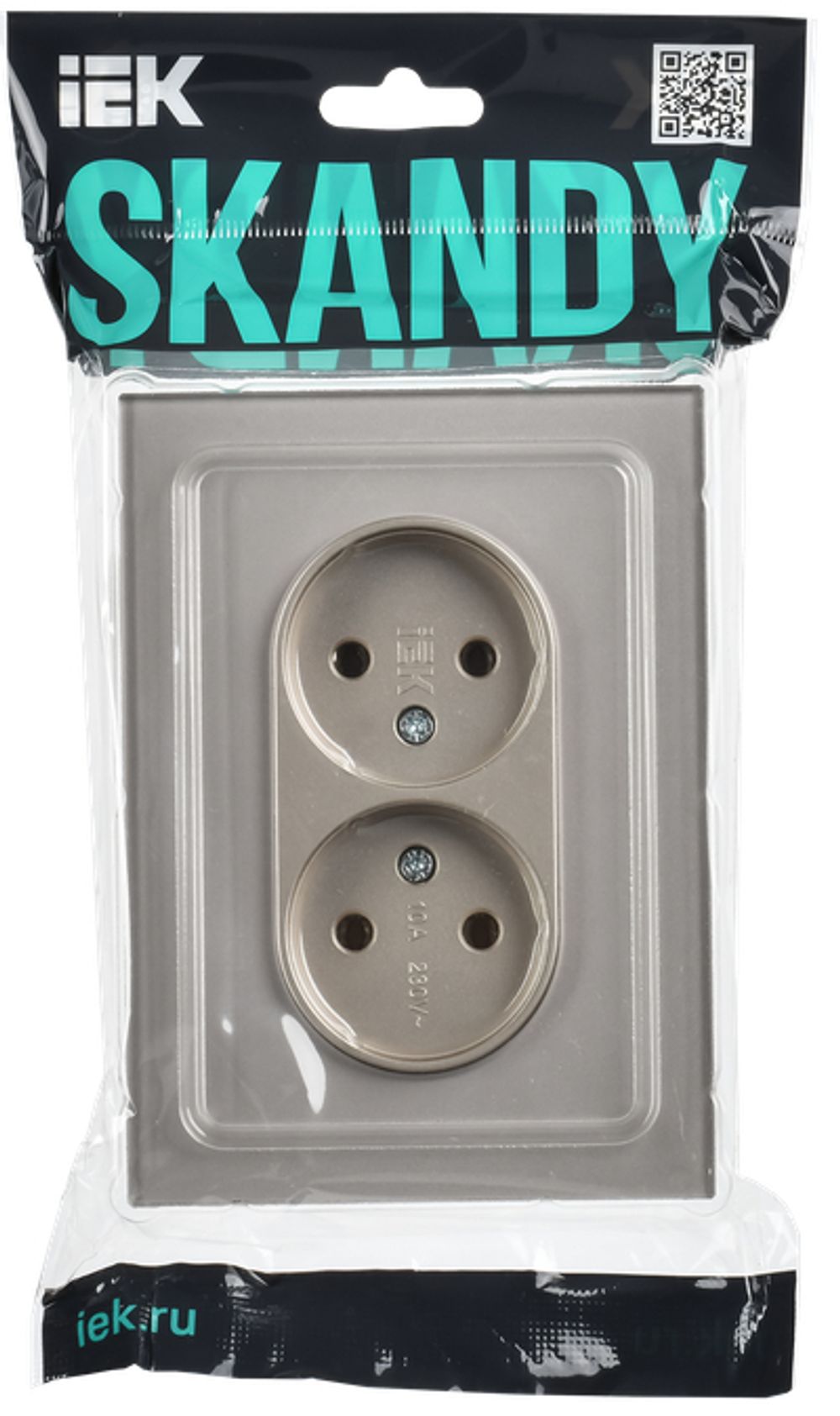 SKANDY Розетка 2-местная без заземления без защитных шторок для плоской вилки 10А SK-R03Sh стекло шампань IEK