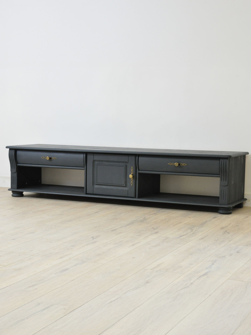 Тумба под телевизор Сюзанна, 180 см, с ящиками и полками, серый