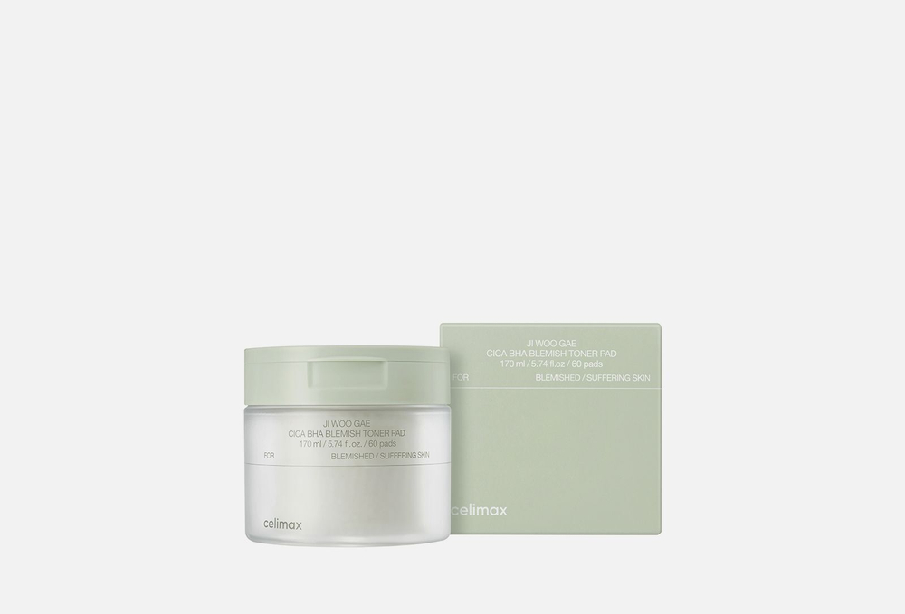 Celimax Cica Пэды для лица успокаивающие с центеллой азиатской Ji Woo Gae Cica BHA Blemish 60шт
