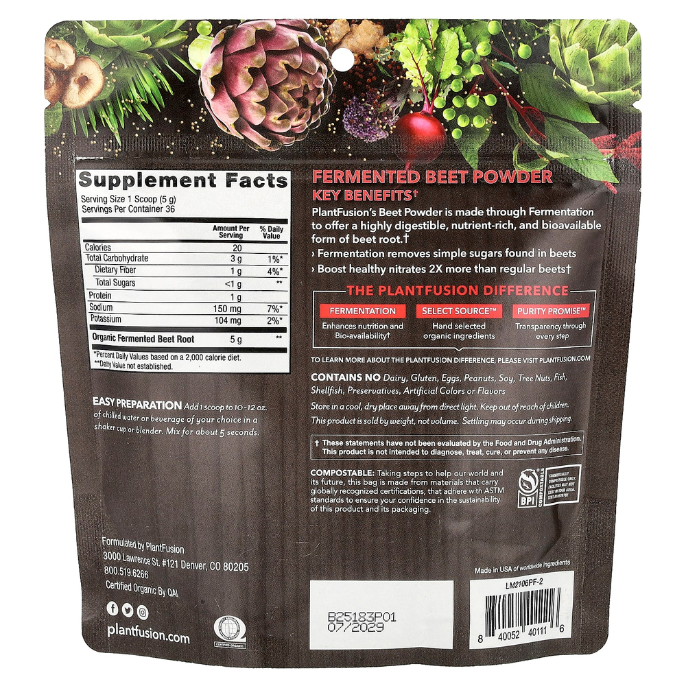 PlantFusion, порошок из органической и ферментированной свеклы, 180 г (6,34 унции)