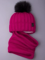 Шапка детская зимняя вязаная с помпоном и снуд