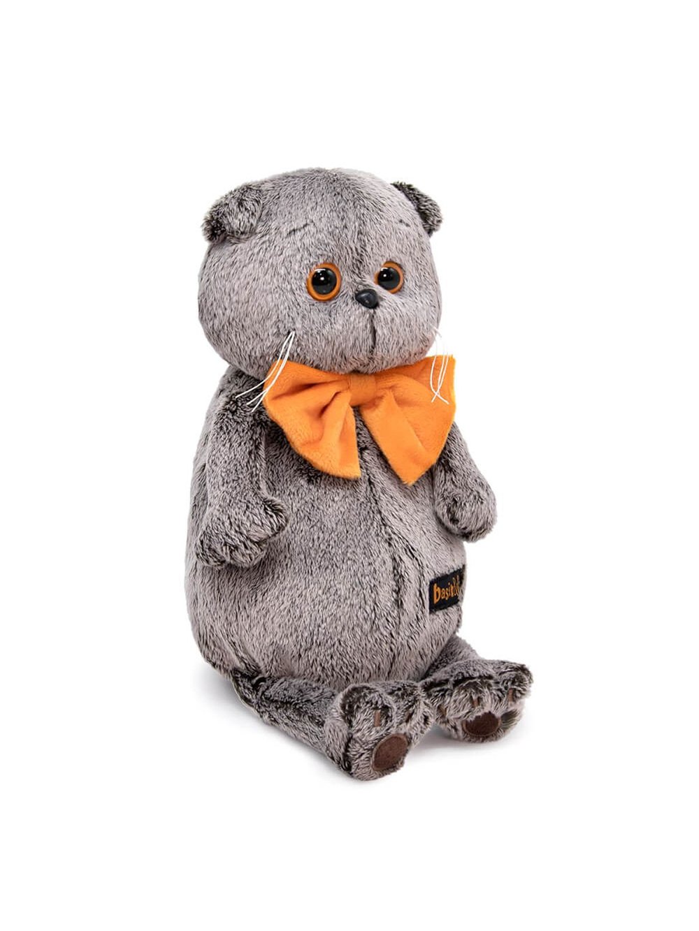 Мягкая игрушка Басик в рыжем бархатном банте 30 см