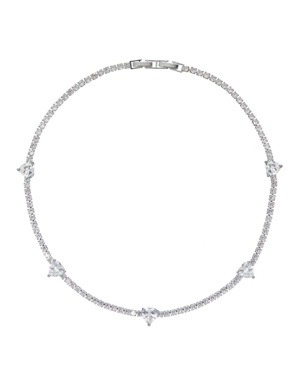 Колье-полоса цирконов, 5 белых сердец