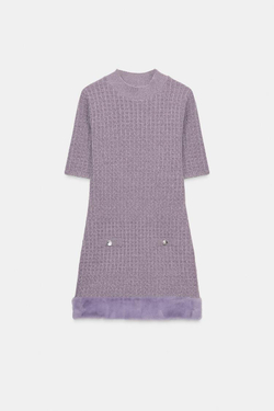 ZARA ПЛАТЬЕ С ФАКТУРНОЙ ОТДЕЛКОЙ И ЭФФЕКТОМ МЕХА, ЛИЛОВЫЙ