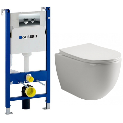 Комплект подвесной безободковый унитаз Ceramica Nova Mia Rimless CN1805 с ультра-тонким сиденьем SoftClose + инсталляция Geberit Duofix 458.124.21.5 с кнопкой, хром глянцевый