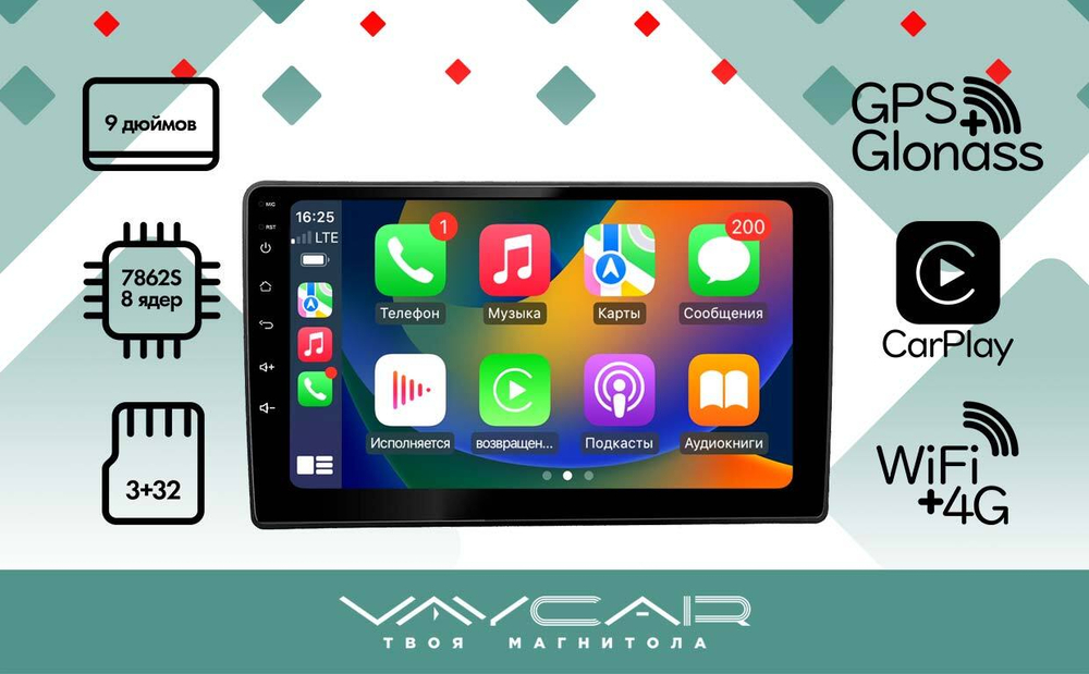 Магнитола для Lada Granta 2011-2018 (взамен ШГУ) - Vaycar VA33-1207 на Android 13, 8-ядер, 4G SIM-слот