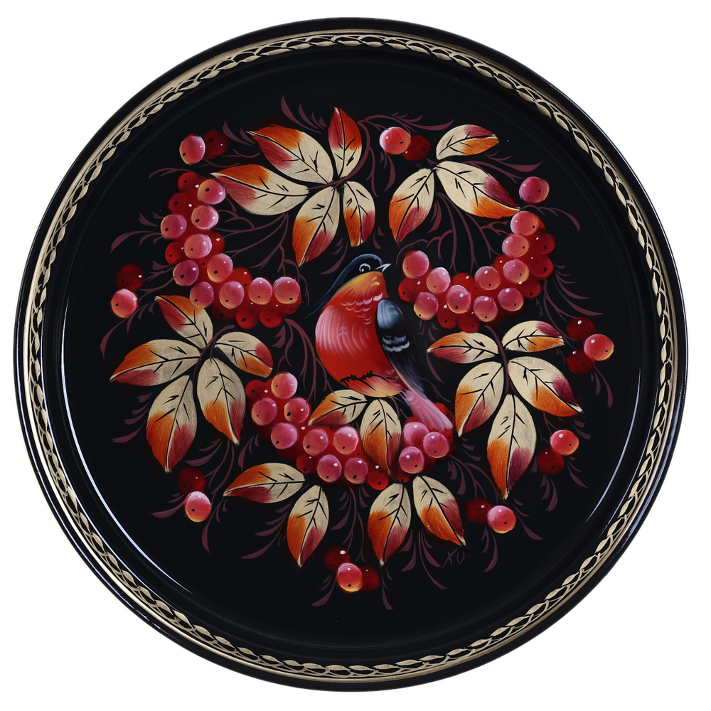 Жостовский поднос декоративный, размер 30 см (A9), металлический